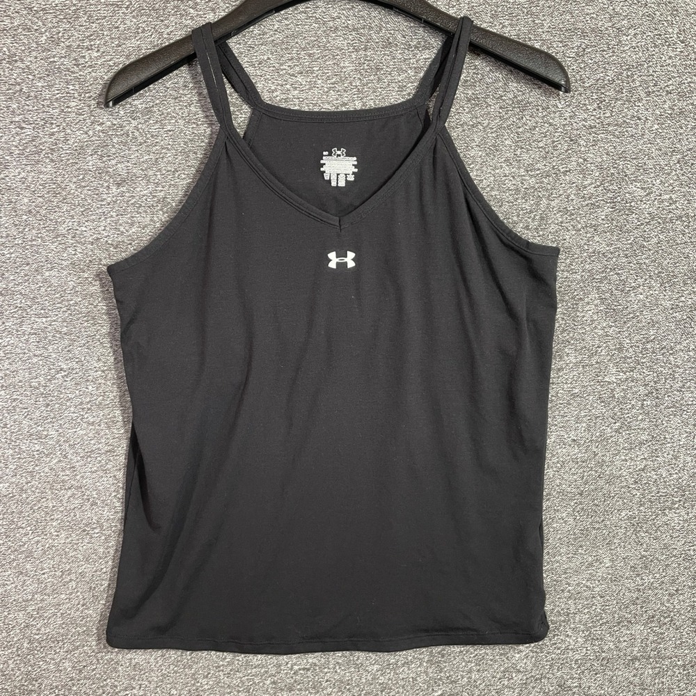 Under Armour Tank Top Womens L Black‎ Double Strap Shelf Bra